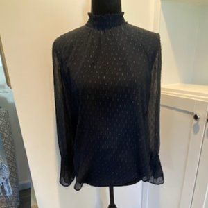 ANN TAYLOR!! LONG SLEEVE EMBELLISHED BLACK BLOUSE WITH SHEER SLEEVE!! SZ XS!!